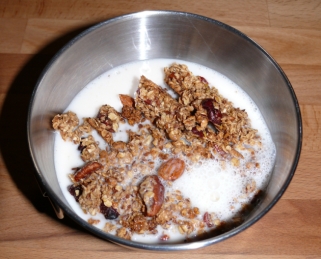 crunchy granola with almond milk
