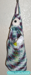 crochet purple clutter plastic bag eating monster